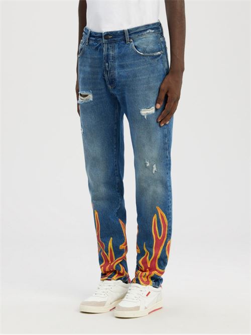 Straight leg jeans with flame print PALM ANGELS | PMYA012F22DEN0074525